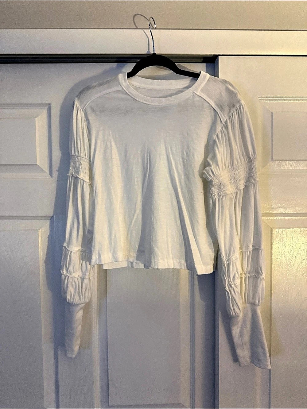 PILCRO Long-Sleeve Smocked Top White Small